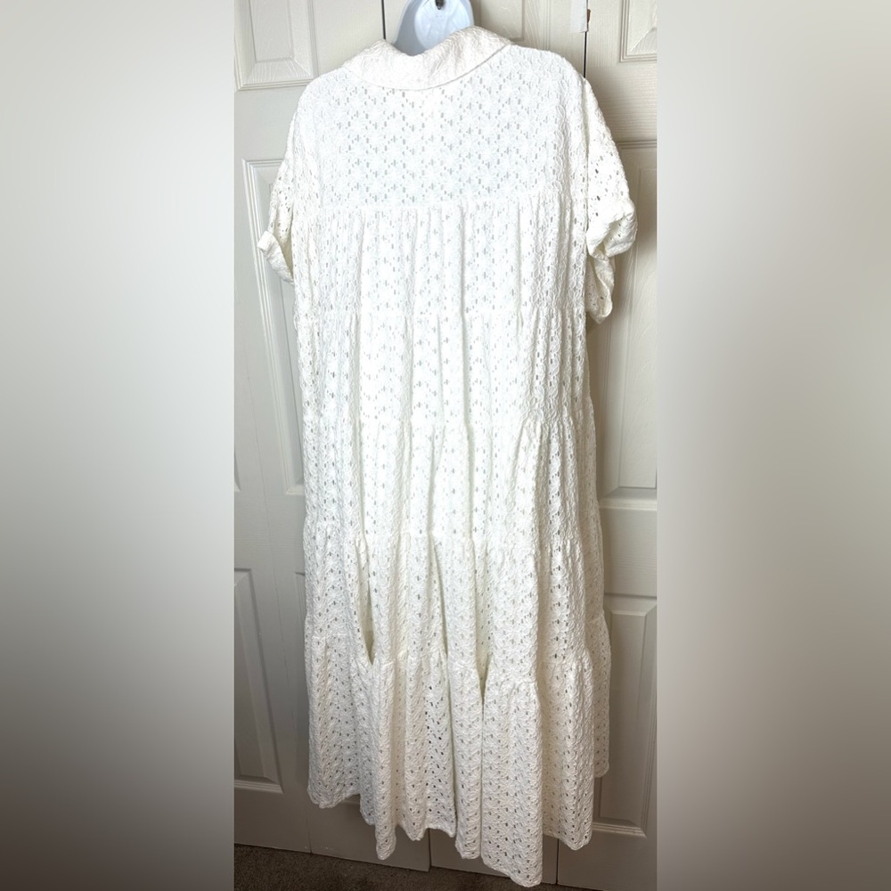 New OLI + HALI Camilla Midi Dress White Eyelet Boho Oversized Cotton Tiered Knit - Picture 7 of 12